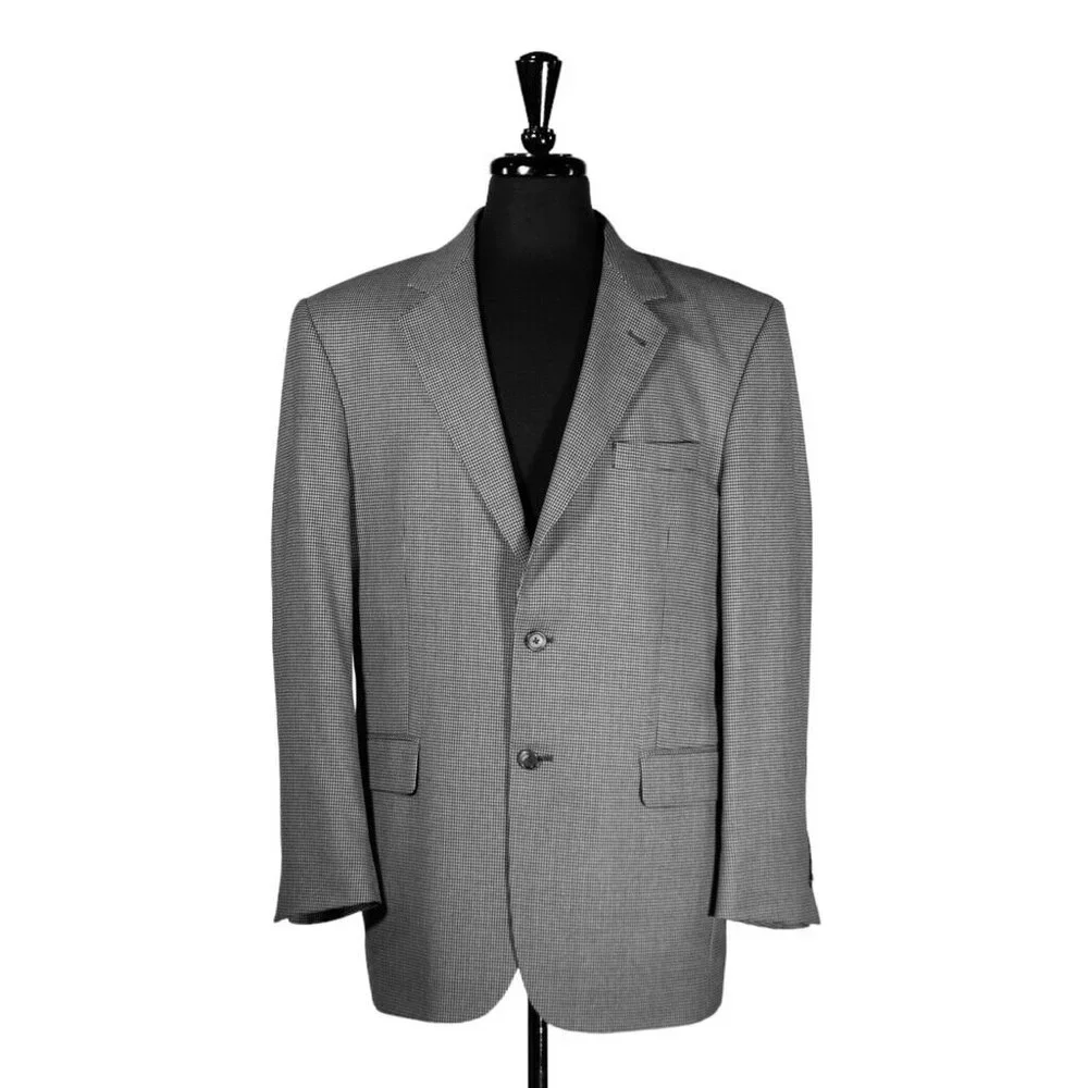 Jos. A. Bank Mens Blazer Gray Black Check Wool Lined Suit Jacket Sport Coat 40R